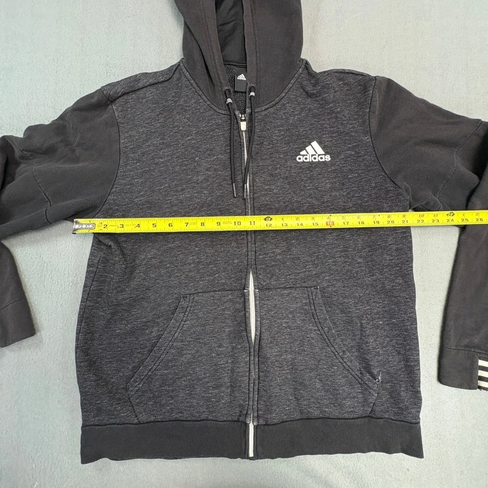 Adidas Mens Full Zip Hoodie Gray Heathered Sweatshirt Medium Striped Cuffs